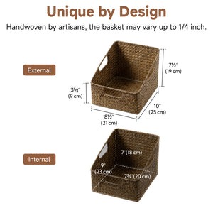 Flat Seagrass Pantry Baskets with Built-In Handles, Set of 2
