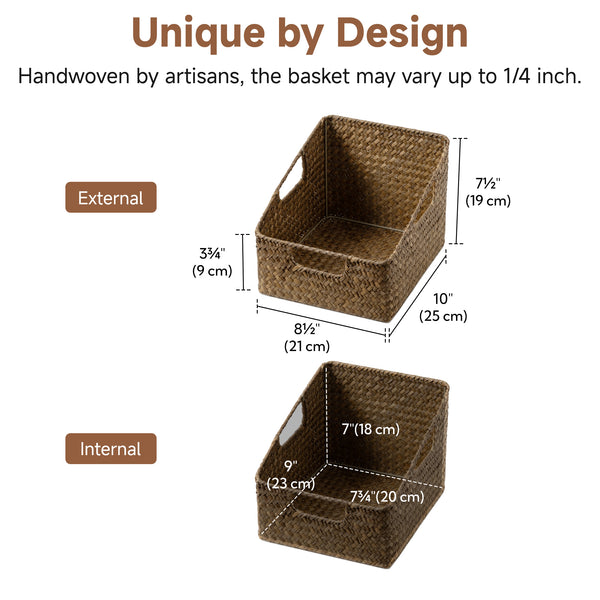 Flat Seagrass Pantry Baskets with Built-In Handles, Set of 2