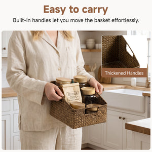 Flat Seagrass Pantry Baskets with Built-In Handles, Set of 2