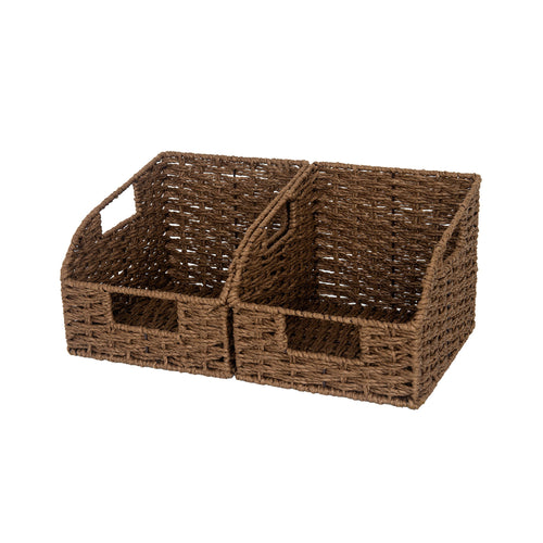 Handwoven Paper Rope Baskets with Built-in Handles, 2 Pack