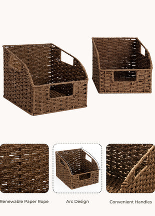 Storage Baskets for Organizing, Wicker Baskets with Built-in Handles, 2 Pack