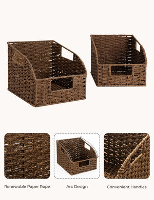 Handwoven Paper Rope Baskets with Built-in Handles, 2 Pack