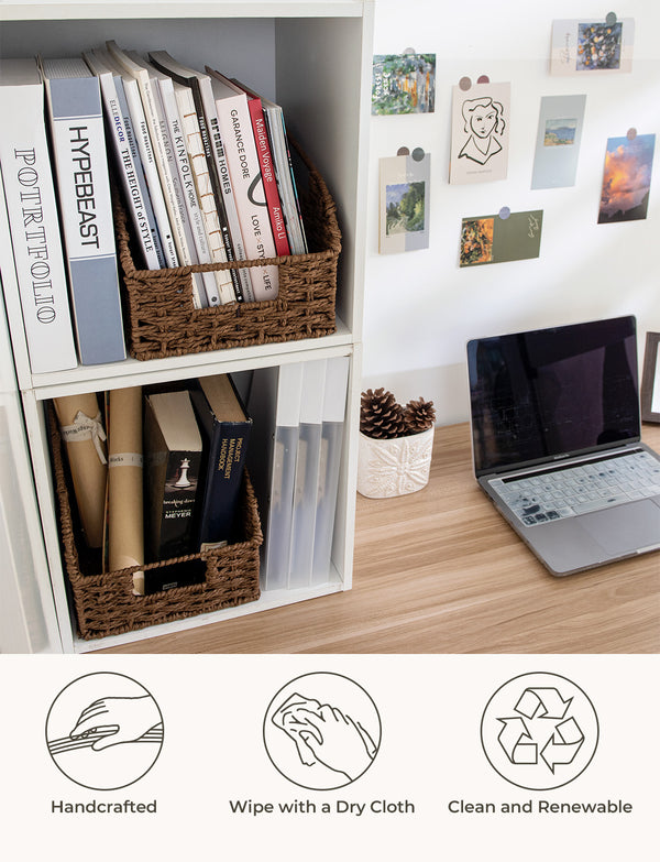 Handwoven Paper Rope Baskets with Built-in Handles, 2 Pack