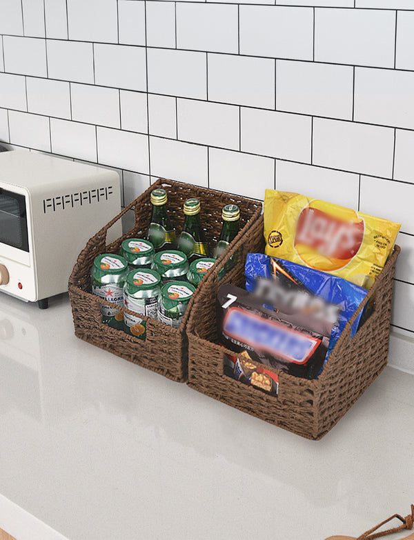 Handwoven Paper Rope Baskets with Built-in Handles, 2 Pack