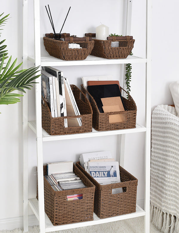 Handwoven Paper Rope Baskets with Built-in Handles, 2 Pack