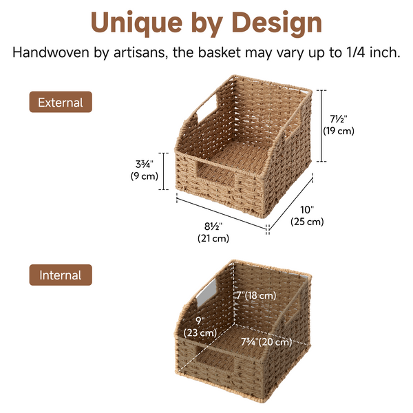 Handwoven Paper Rope Baskets with Built-in Handles, 2 Pack