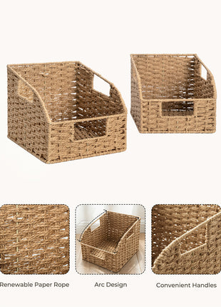 Storage Baskets for Organizing, Wicker Baskets with Built-in Handles, 2 Pack