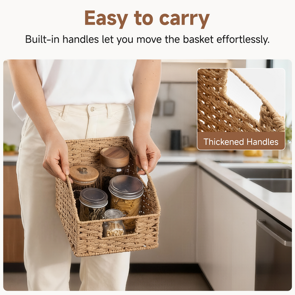 Handwoven Paper Rope Baskets with Built-in Handles, 2 Pack