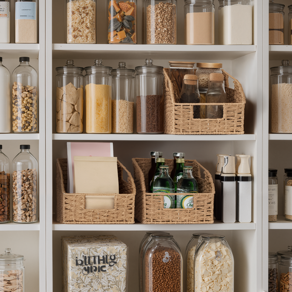 Handwoven Paper Rope Baskets with Built-in Handles, 2 Pack