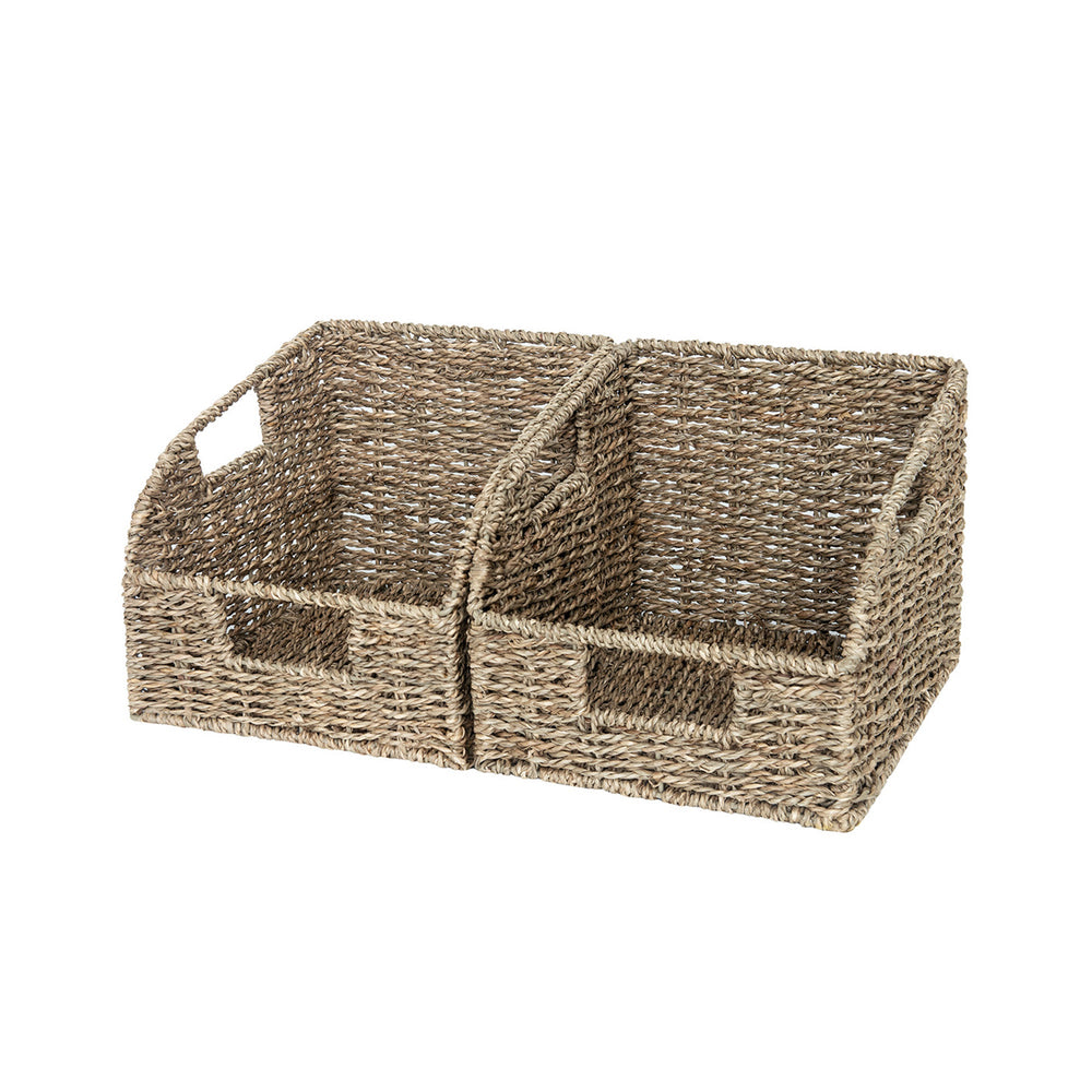 Handwoven Seagrass Baskets with Built-in Handles, 2 Pack