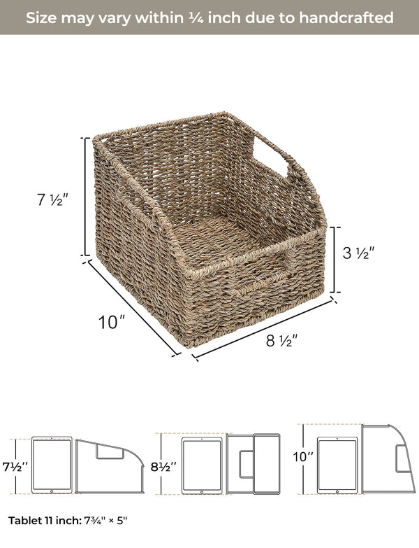 Handwoven Seagrass Baskets with Built-in Handles, 2 Pack