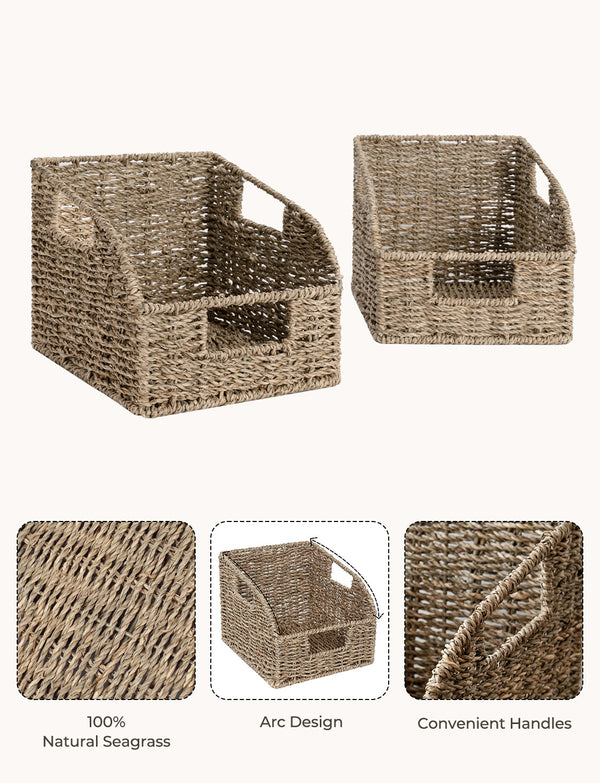 Handwoven Seagrass Baskets with Built-in Handles, 2 Pack