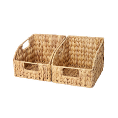 Handwoven Water Hyacinth Baskets with Built-in Handles, 2 Pack
