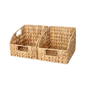 Handwoven Water Hyacinth Baskets with Built-in Handles, 2 Pack
