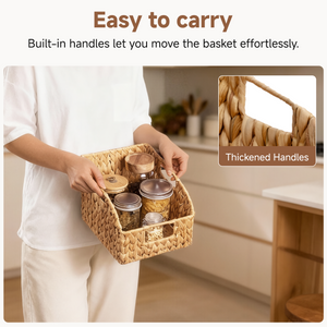 Handwoven Water Hyacinth Baskets with Built-in Handles, 2 Pack