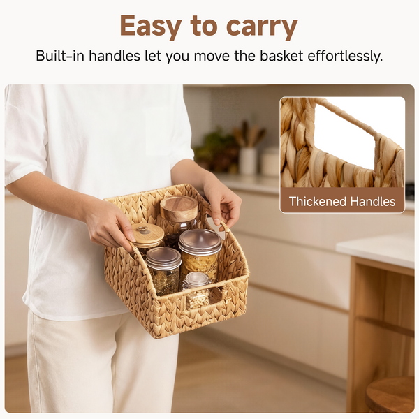 Handwoven Water Hyacinth Baskets with Built-in Handles, 2 Pack