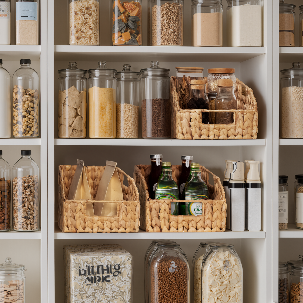 Handwoven Water Hyacinth Baskets with Built-in Handles, 2 Pack