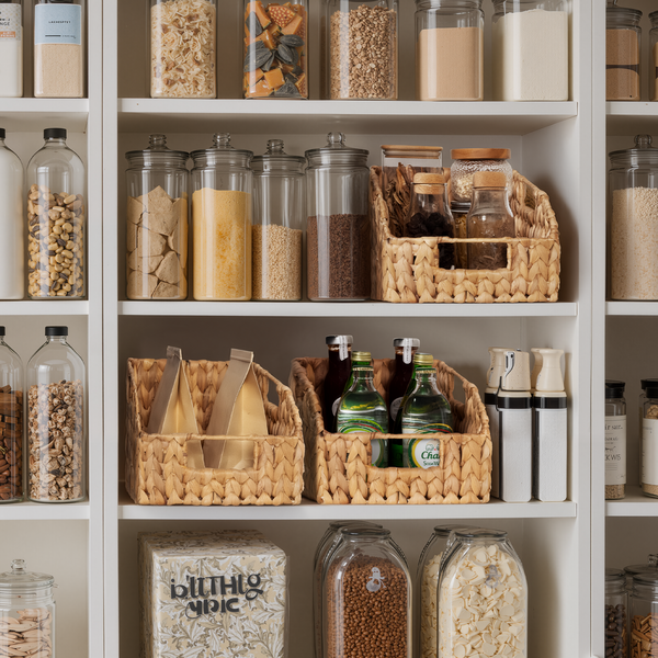 Handwoven Water Hyacinth Baskets with Built-in Handles, 2 Pack