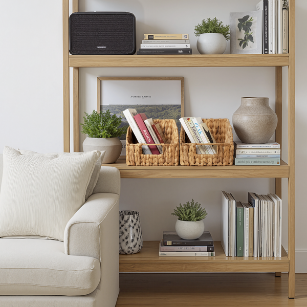 Handwoven Water Hyacinth Baskets with Built-in Handles, 2 Pack