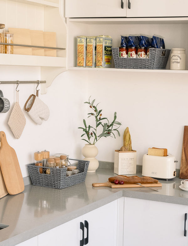 Woven Paper Rope Pantry Baskets for Storage, 2 Pack