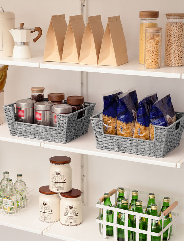 Woven Paper Rope Pantry Baskets for Storage, 2 Pack