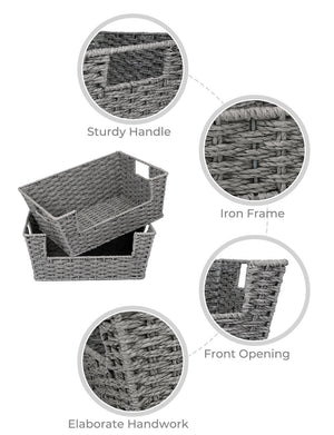Woven Paper Rope Pantry Baskets for Storage, 2 Pack