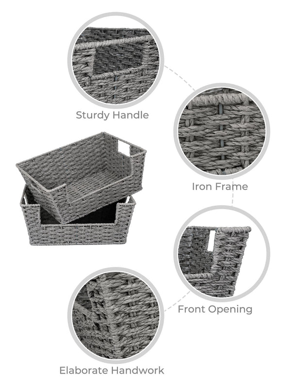 Woven Paper Rope Pantry Baskets for Storage, 2 Pack