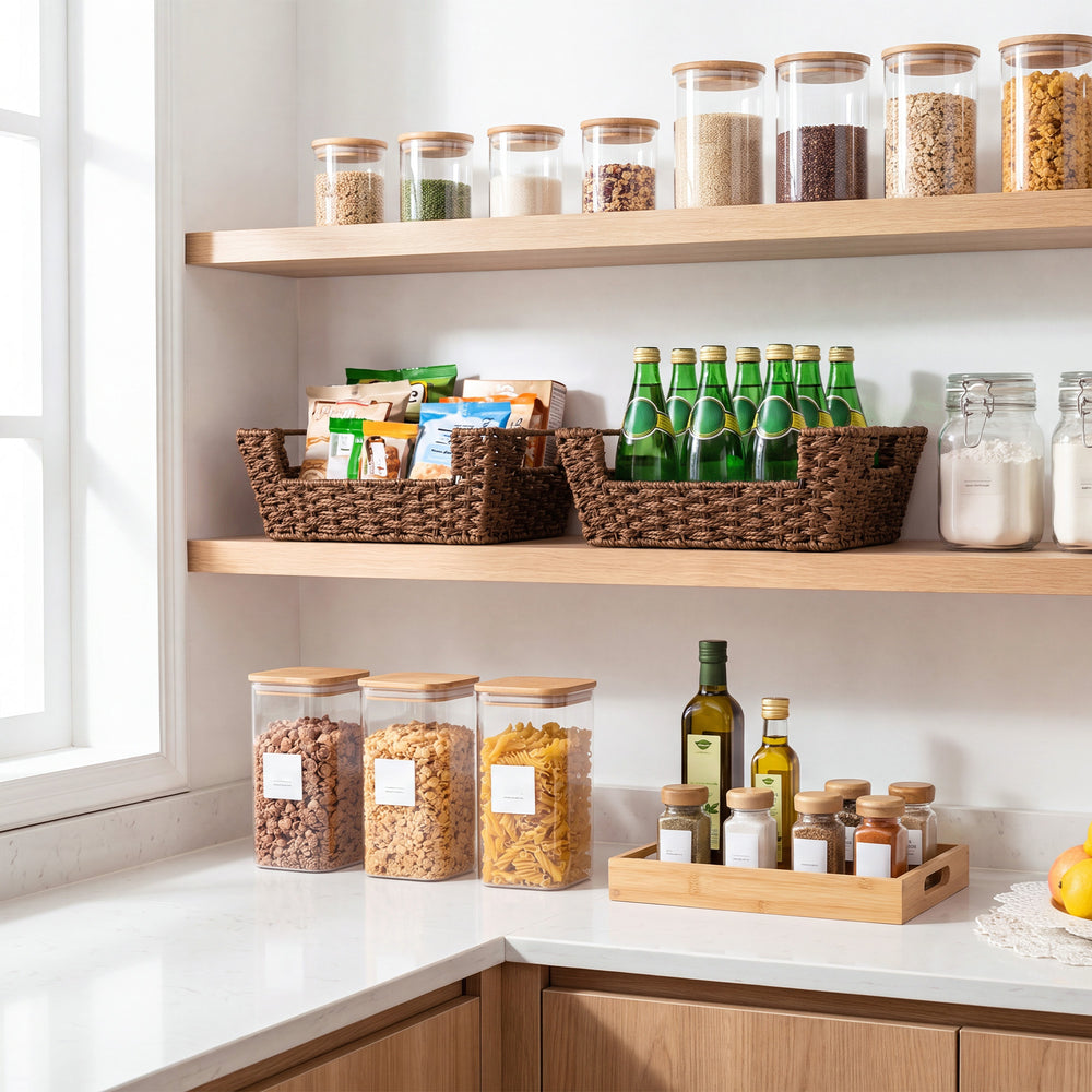 Woven Paper Rope Pantry Baskets for Storage, 2 Pack