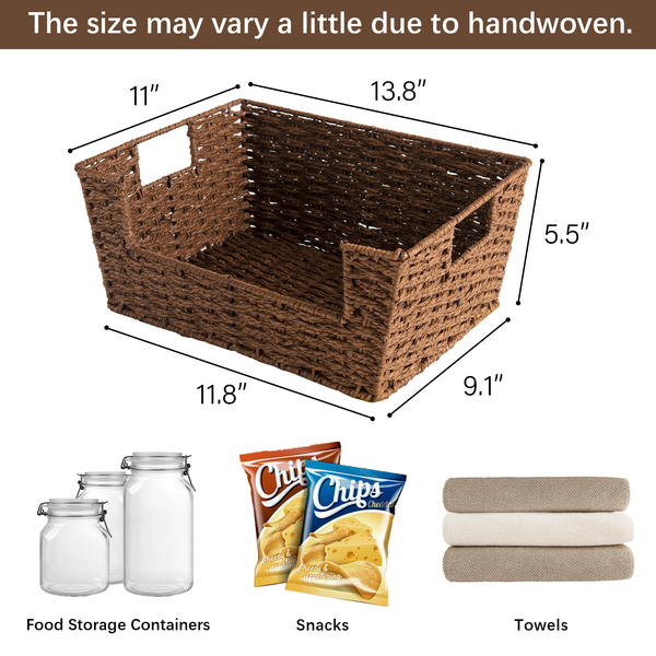 Woven Paper Rope Pantry Baskets for Storage, 2 Pack