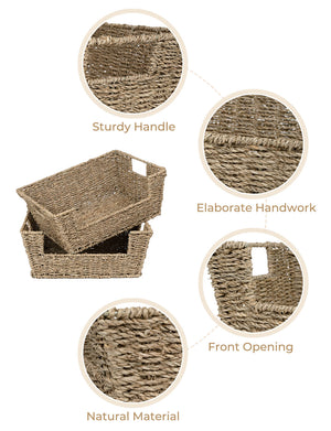 Handwoven Seagrass Pantry Baskets for Storage, 2 Pack