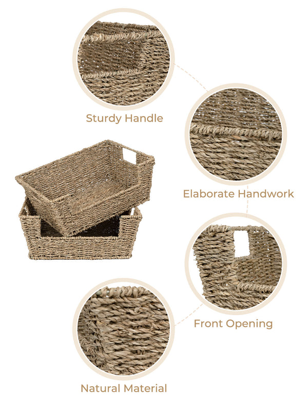 Handwoven Seagrass Pantry Baskets for Storage, 2 Pack