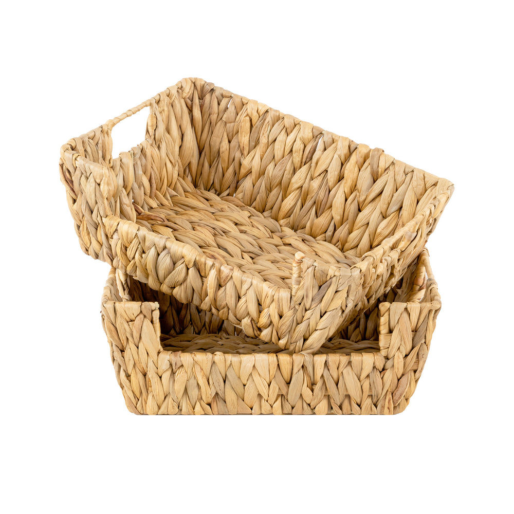 Handwoven Water Hyacinth Pantry Baskets for Storage, 2 Pack