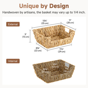 Handwoven Water Hyacinth Pantry Baskets for Storage, 2 Pack