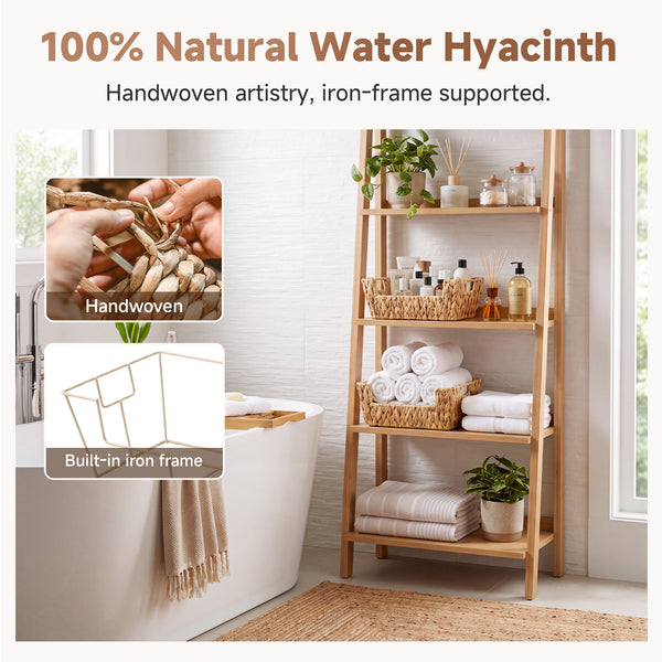 Handwoven Water Hyacinth Pantry Baskets for Storage, 2 Pack