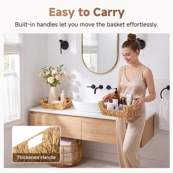 Handwoven Water Hyacinth Pantry Baskets for Storage, 2 Pack
