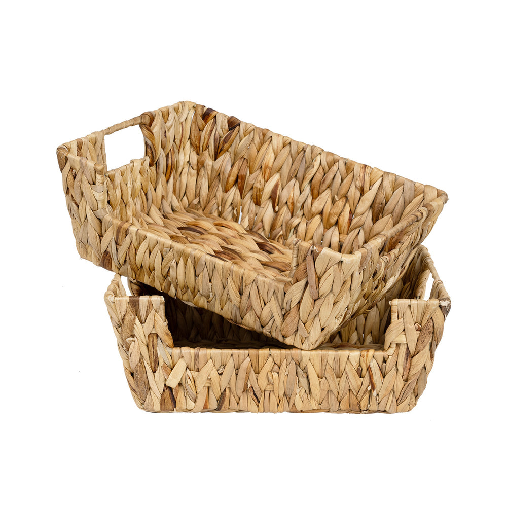 Handwoven Water Hyacinth Pantry Baskets for Storage, 2 Pack