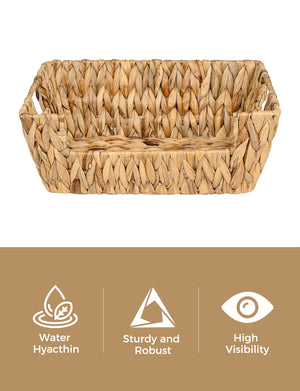 Handwoven Water Hyacinth Pantry Baskets for Storage, 2 Pack
