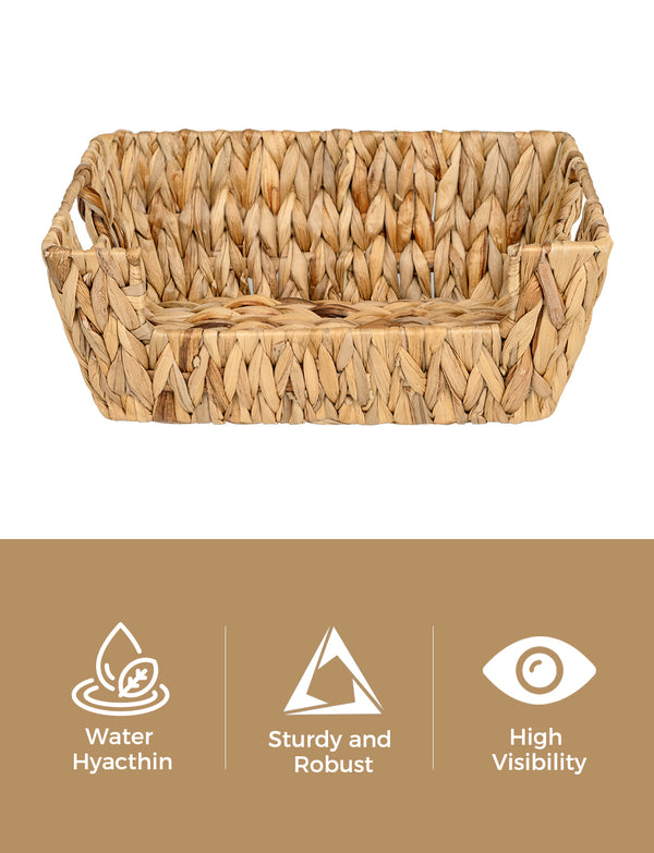 Handwoven Water Hyacinth Pantry Baskets for Storage, 2 Pack