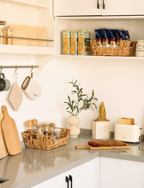 Handwoven Water Hyacinth Pantry Baskets for Storage, 2 Pack