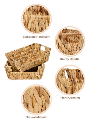 Handwoven Water Hyacinth Pantry Baskets for Storage, 2 Pack