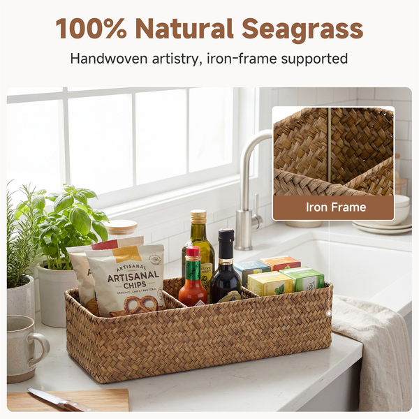 Large Flat Seagrass Toilet Basket Tank Topper, Mega Roll, 2 Pack