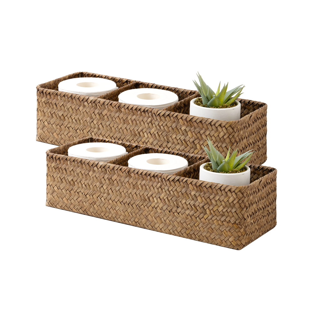 Large Flat Seagrass Toilet Basket Tank Topper, Mega Roll, 2 Pack