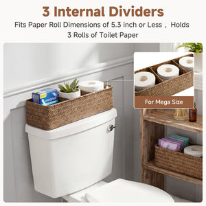 Large Flat Seagrass Toilet Basket Tank Topper, Mega Roll, 2 Pack