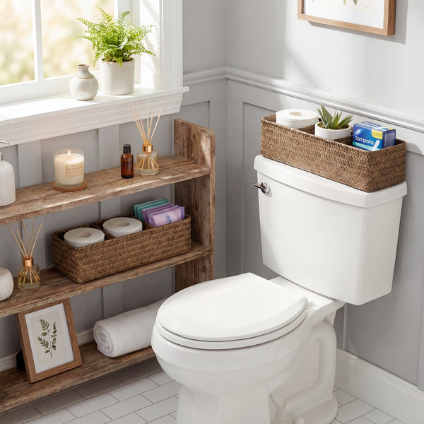 Large Flat Seagrass Toilet Basket Tank Topper, Mega Roll, 2 Pack