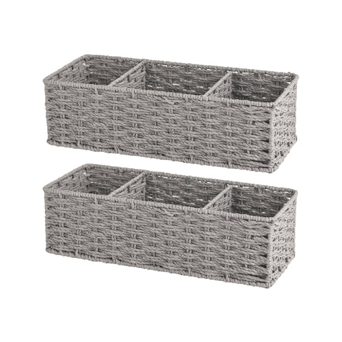 Paper Rope Toilet Basket Tank Topper, 3 Sections, Set of 2