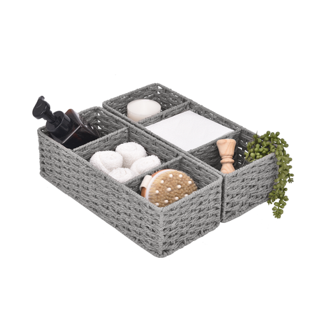 Wicker Toilet Basket Tank Topper, 3-Section Storage Baskets, 2-Pack