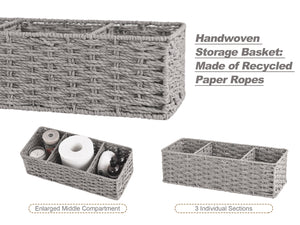 Paper Rope Toilet Basket Tank Topper, 3 Sections, 2-Pack