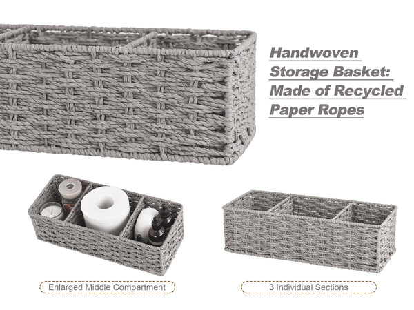 Paper Rope Toilet Basket Tank Topper, 3 Sections, 2-Pack