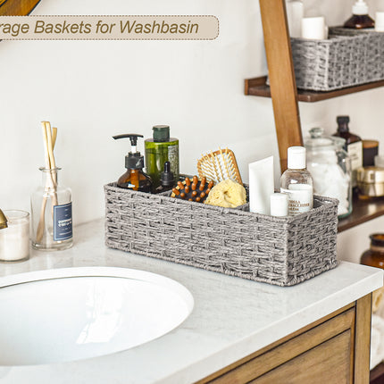 StorageWorks Wicker Toilet Basket Tank Topper, 3-Section Storage Baskets, 2-Pack