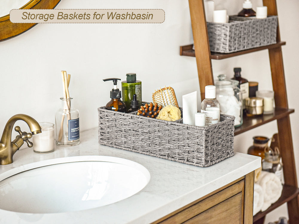 Paper Rope Toilet Basket Tank Topper, 3 Sections, 2-Pack